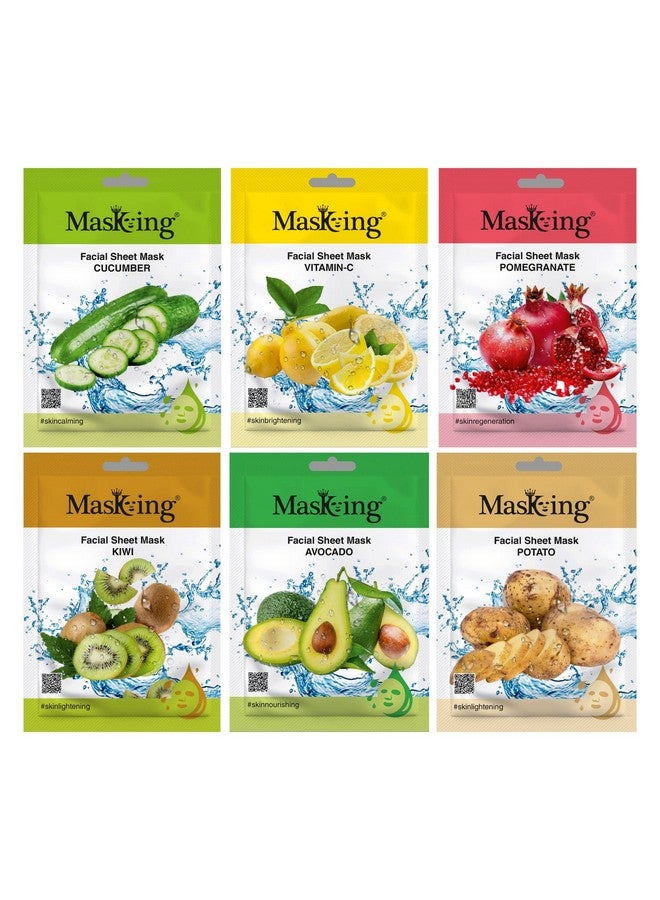 Masking facial sheet mask (Combo of 6 Pack) for Glowing, Oily, Nourishing, Brightening, Regeneration and Calming Face Sheet Mask with Real Extracts ideal for women & Men - Image 1