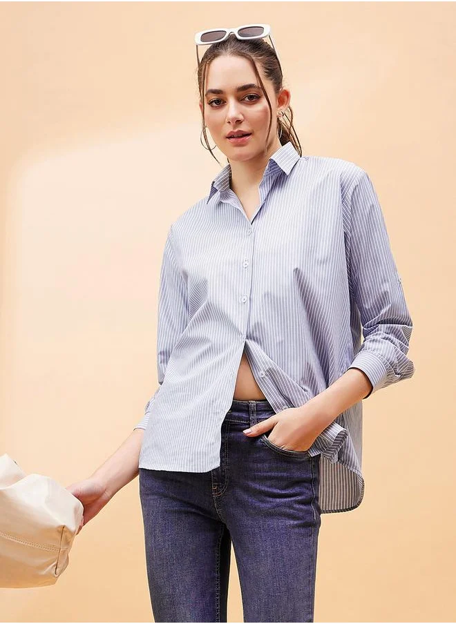 ساسافراس Oversized Striped Shirt with Long Sleeves by Styli