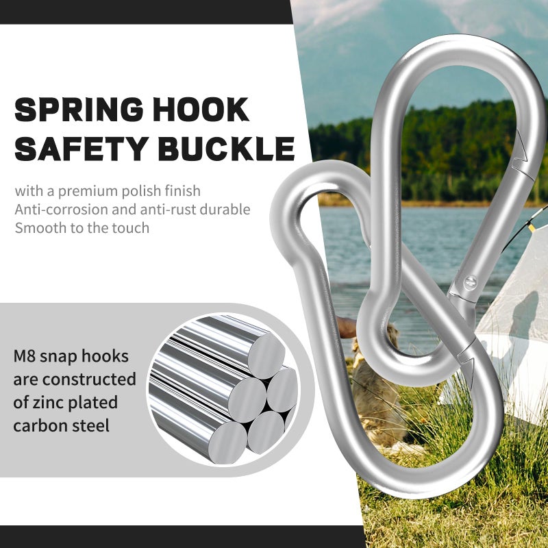 High-PQ Carabiner, Heavy Duty Galvanized Steel Spring Snap Hook Carabiner Clips with 220LBS Holding Capacity, Ideal for Outdoor, Hammock, Swing and Travel (M5 2Inch, 50PCS) - Image 4
