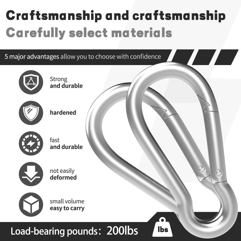 High-PQ Carabiner, Heavy Duty Galvanized Steel Spring Snap Hook Carabiner Clips with 220LBS Holding Capacity, Ideal for Outdoor, Hammock, Swing and Travel (M5 2Inch, 50PCS) - Image 3