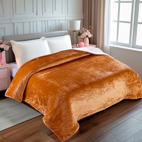 CHANDRAVATI Polyester Micromink Sherpa Blanket | Double Bed Flannel Blanket | Soft, Warm & Cozy Solid Plain Bedding for AC & Winter (Golden, Double, 200 TC) - Image 2