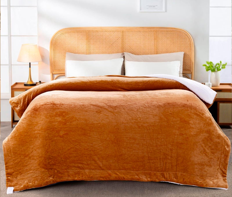 CHANDRAVATI Polyester Micromink Sherpa Blanket | Double Bed Flannel Blanket | Soft, Warm & Cozy Solid Plain Bedding for AC & Winter (Golden, Double, 200 TC) - Image 4