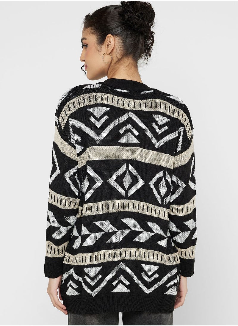 ELLA - Aztec Print Intarsia Cardigan - Image 1