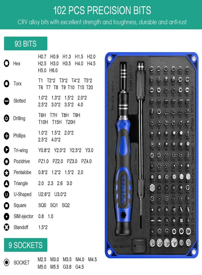 ORIA Precision Screwdriver Set, 106 in 1 Screwdriver kit with 102 Precision Screwdriver Bits, Repair Tool Kit for Smartphone, Tablet, PC, Toys, Blue - Image 2