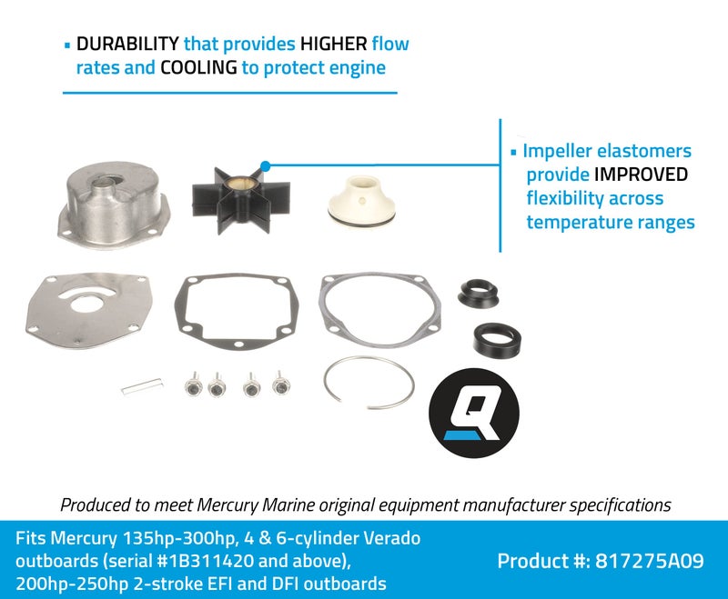 Quicksilver 817275A09 Water Pump Repair Kit for Mercury Verado 4-Cylinder 135-200 Hp Outboards - Image 2