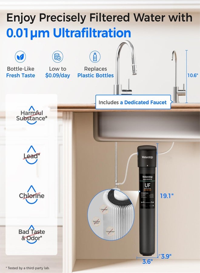 Waterdrop (Black) - 17UB-UF 0.01 mm Ultra Filtration Under Sink Water Filter System, NSF/ANSI 42 Certified, with Dedicated Faucet, 19K Gallons High Capacity, Idea for Renting, USA Tech - Image 2