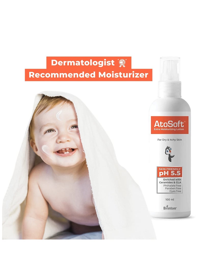 بريتون لوشن أتوسوفت لترطيب الجسم للأطفال مع مضخة، للبشرة الحساسة والرقيقة، درجة حموضة ٥.٥ | للبشرة الجافة والمُصابة بالحكة | مُعزز بالسيراميد وحمض جاما لينوليك | خالٍ من البارابين والصبغات | - ١٠٠ مل - Image 4