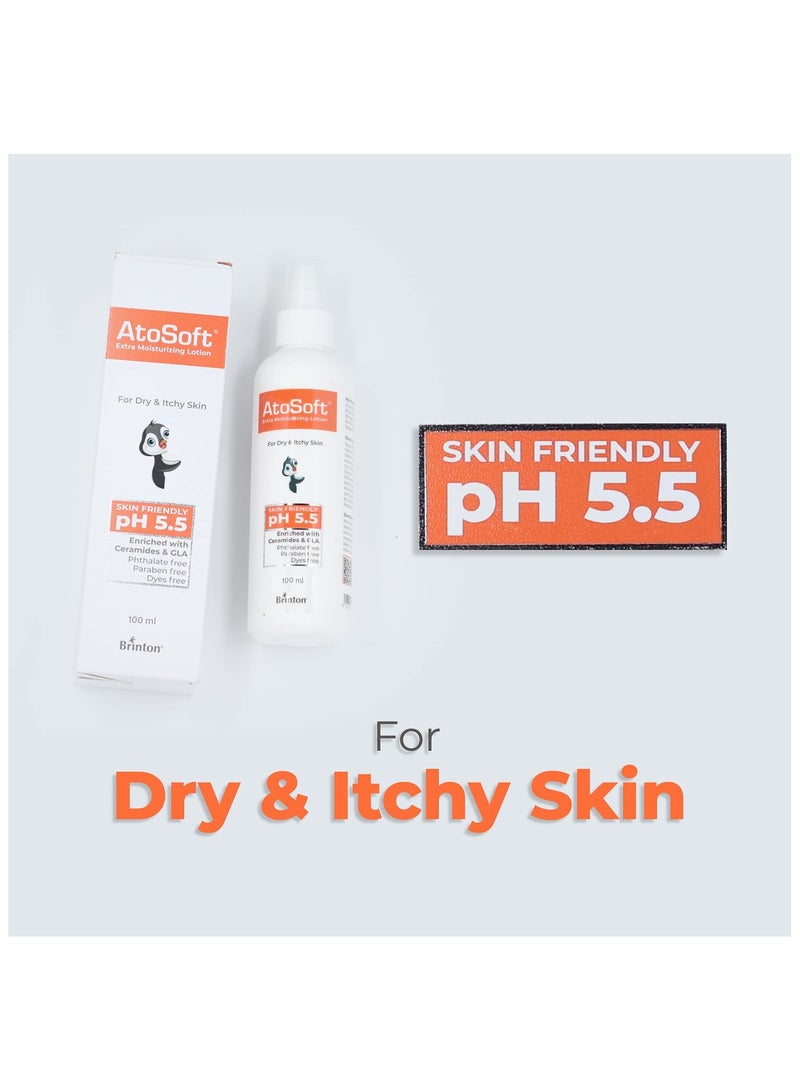 بريتون لوشن أتوسوفت لترطيب الجسم للأطفال مع مضخة، للبشرة الحساسة والرقيقة، درجة حموضة ٥.٥ | للبشرة الجافة والمُصابة بالحكة | مُعزز بالسيراميد وحمض جاما لينوليك | خالٍ من البارابين والصبغات | - ١٠٠ مل - Image 3