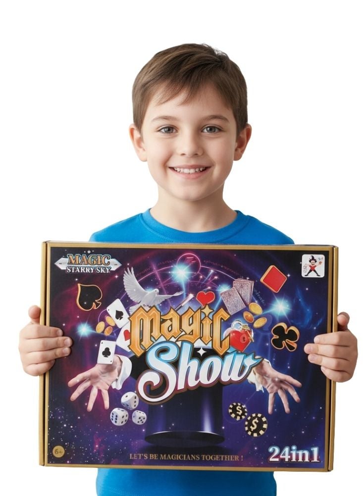 بريميم مجموعة خدع سحرية 24 في 1 للأطفال - مجموعة سحرية للمبتدئين مع بطاقات ونرد وأدوات، لعبة تعليمية ممتعة - Image 1