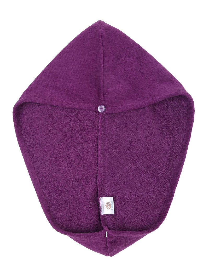 CREEVA Hair Towel Wrap High Absorbent Towel Hair-Drying Bathrobe Magic Hair Warp Towel Super Quick-Drying 100% Terry Cotton Velour 380 GSM Bath Towel Hair Dry Cap Salon Towel Pack of 2 - Purple - Image 4