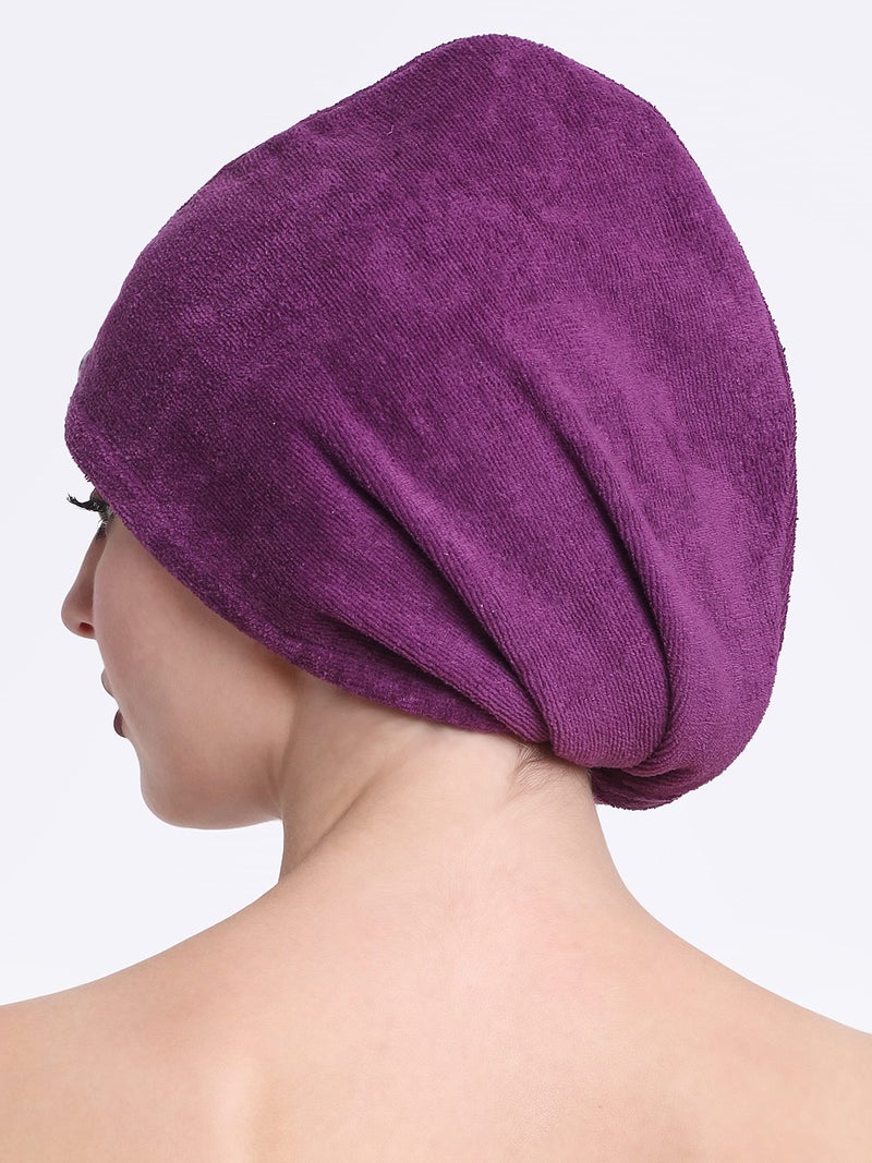 CREEVA Hair Towel Wrap High Absorbent Towel Hair-Drying Bathrobe Magic Hair Warp Towel Super Quick-Drying 100% Terry Cotton Velour 380 GSM Bath Towel Hair Dry Cap Salon Towel Pack of 2 - Purple - Image 3