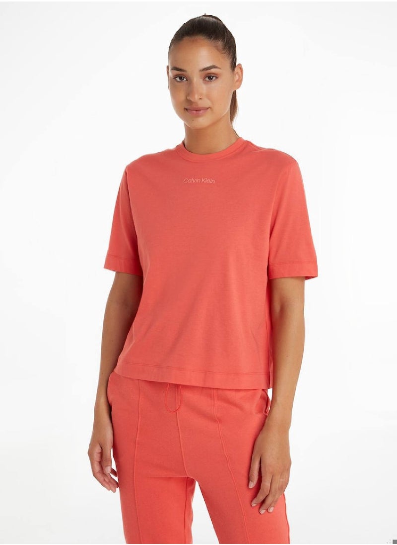 CALVIN KLEIN - Calvin Klein Women's T-Shirt - Short Sleeves - Sportswear - Cotton , Pink - Image 1