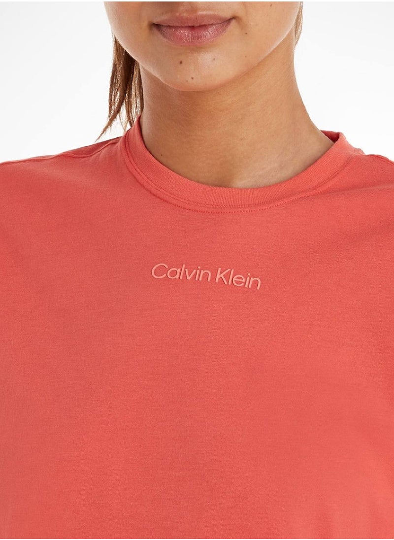 CALVIN KLEIN - Calvin Klein Women's T-Shirt - Short Sleeves - Sportswear - Cotton , Pink - Image 1
