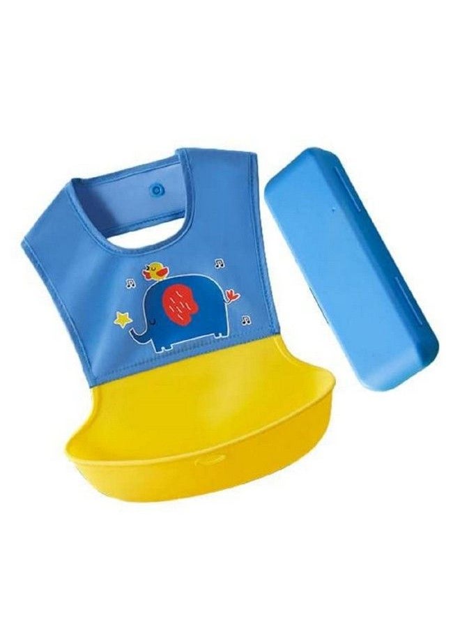 BabyGo Baby Silicon Premium Waterproof Bibs With Storage Box For Babies 312 Months For Feeding Teething And Droolingyellow & Blue  - Image 1