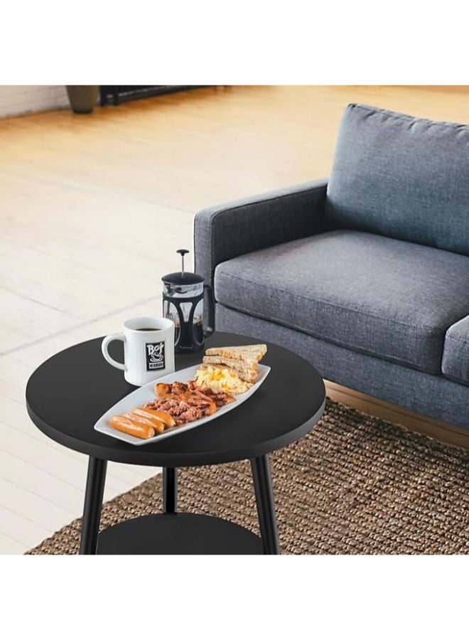 طاولة جانبية Isyunen دائرية (من طبقتين) – طاولة ليلية لغرف المعيشة أو النوم، سهلة التجميع (باللون الأسود، طبقتين) - Image 1