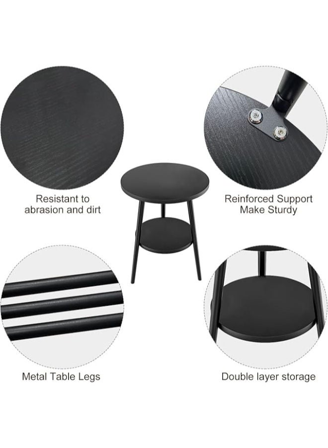 طاولة جانبية Isyunen دائرية (من طبقتين) – طاولة ليلية لغرف المعيشة أو النوم، سهلة التجميع (باللون الأسود، طبقتين) - Image 4