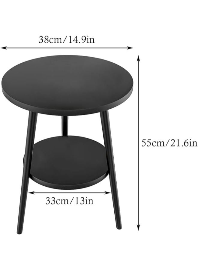 طاولة جانبية Isyunen دائرية (من طبقتين) – طاولة ليلية لغرف المعيشة أو النوم، سهلة التجميع (باللون الأسود، طبقتين) - Image 2