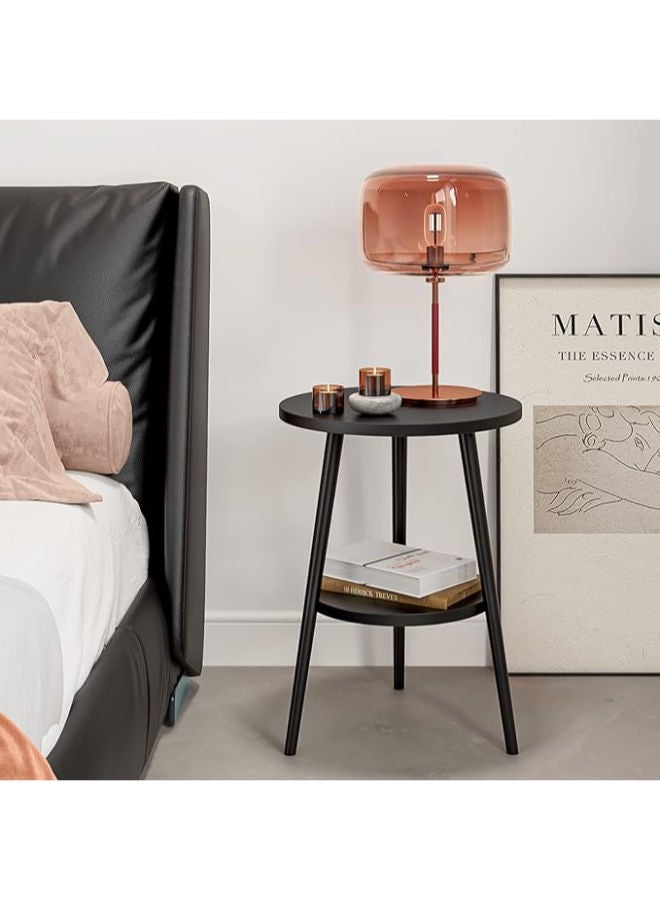 طاولة جانبية Isyunen دائرية (من طبقتين) – طاولة ليلية لغرف المعيشة أو النوم، سهلة التجميع (باللون الأسود، طبقتين) - Image 5