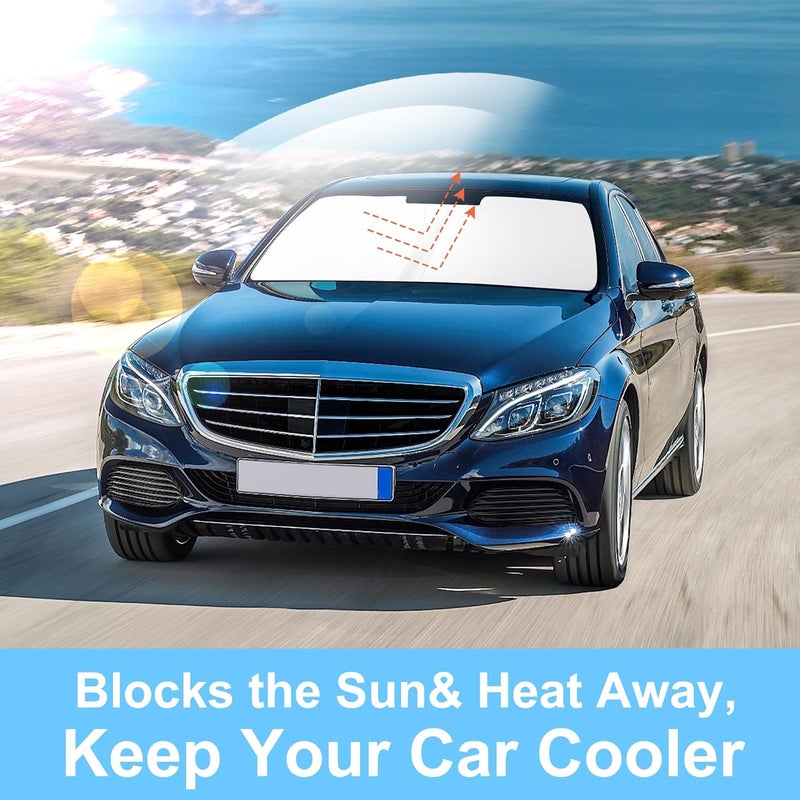 TINGLU Sun Shade for Mercedes Benz C Class W205 C250 C300 C400 2015-2021 Accessories Windshield Sun Shade Window Shade UV Rays Protection Sun Visor Cover with Steering Wheel Sunshade Storage Bag Global simple assemble options - Image 5