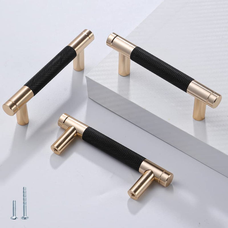 Ntresbonne 2 Pack 3 Inch 76 mm Barrel Cabinet Pulls Gold and Black Cupboard Aluminum Handles Drawer Pull Cabinet Handles Cabinet hanldes 3 Inch Set of 2 Gold and Black
