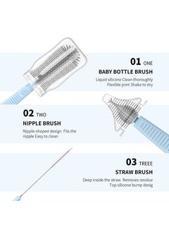 Bebiland Baby Bottle Brush Set with Extendable Silicone Bottle Brush, Pacifier Brush, Drying Rack, Straw Cleaner Brush, Soap Dispenser, Suitable for Home, Travel, and Family Visits, Blue  - Image 3