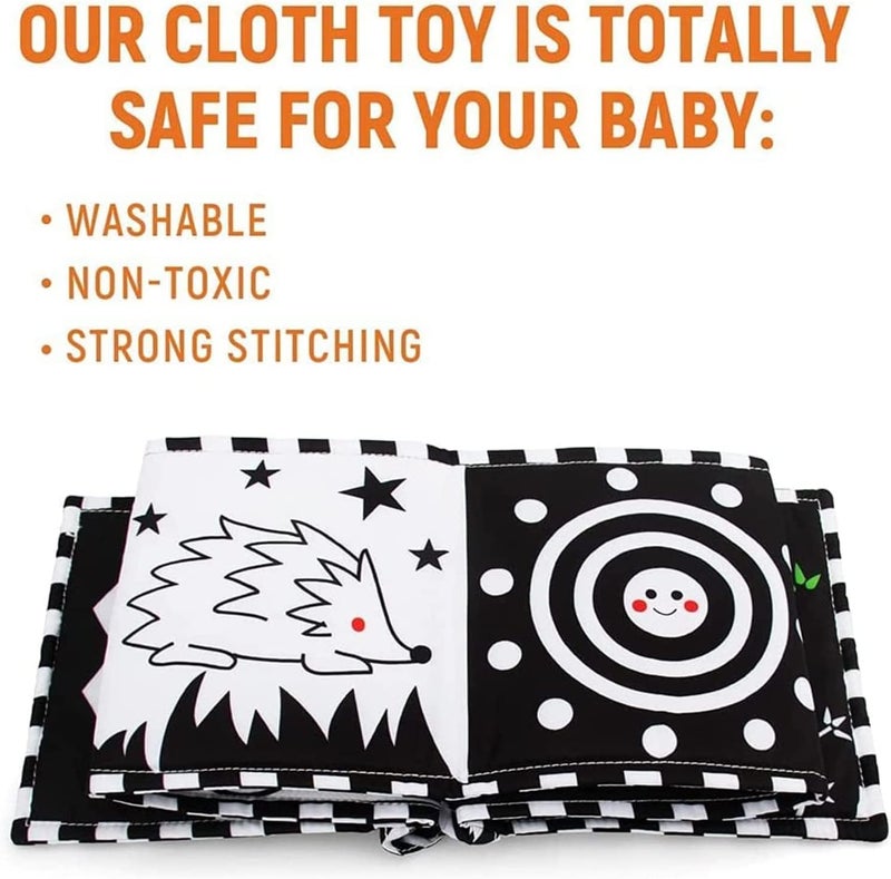 Black and White Cloth Book - BPA-Free Soft Fabric Sensory Book for Infants 0-12 Months - Image 2