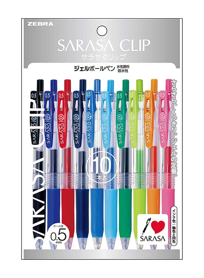 Zebra Sarasa Push Clip Gel Ink Pen - 0.5 mm - 10 Color Set - Image 1
