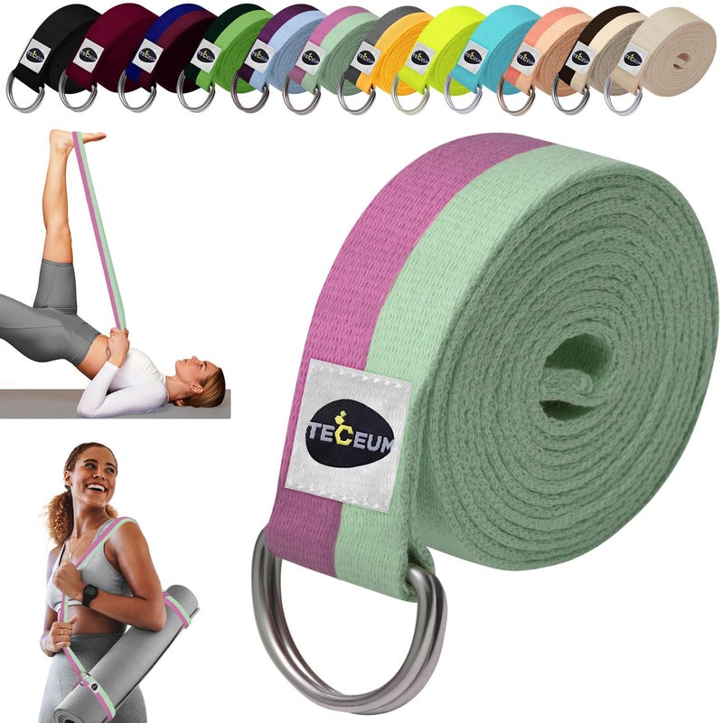 TECEUM [New 2022] Yoga Strap â€“ 100% Cotton â€“ 6 ft 8 ft 10 ft (6+ Colors) â€“ Adjustable Non-Slip Belt for Daily Yoga, Pilates, Stretching, Physical Therapy, Fitness & Home Workout â€“ for All Levels - Image 1