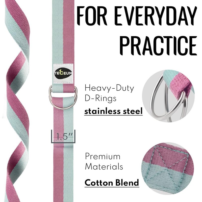 TECEUM [New 2022] Yoga Strap â€“ 100% Cotton â€“ 6 ft 8 ft 10 ft (6+ Colors) â€“ Adjustable Non-Slip Belt for Daily Yoga, Pilates, Stretching, Physical Therapy, Fitness & Home Workout â€“ for All Levels - Image 5