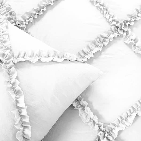 EASY BEDDING 300 Thread Count Luxurious Diamond Ruffle DuvetQuiltBlanket Cover Set Zipper Closure Diamond Duvet Cover with 2 Pillow Cover 100 Cotton Ruffle Design King Size White Solid - Image 3