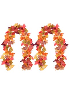 Oasisgalore 2 Pack Fall Garland with Artificial Leaves for Home and Festival Decor, Mantle and Front Door Decoration  - Image 1
