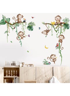 decalmile decalmile Jungle Monkey Climbing Tree Wall Decals Jungle Animals Vine Leaves Wall Stickers Baby Nursery Kids Room Living Room Wall Decor  - Image 4