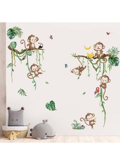 decalmile decalmile Jungle Monkey Climbing Tree Wall Decals Jungle Animals Vine Leaves Wall Stickers Baby Nursery Kids Room Living Room Wall Decor  - Image 3