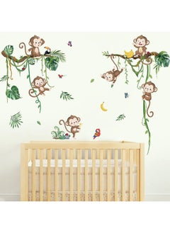 decalmile decalmile Jungle Monkey Climbing Tree Wall Decals Jungle Animals Vine Leaves Wall Stickers Baby Nursery Kids Room Living Room Wall Decor  - Image 2