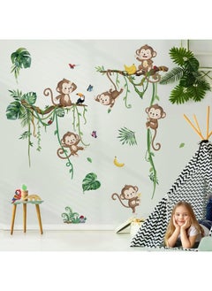 decalmile decalmile Jungle Monkey Climbing Tree Wall Decals Jungle Animals Vine Leaves Wall Stickers Baby Nursery Kids Room Living Room Wall Decor  - Image 1