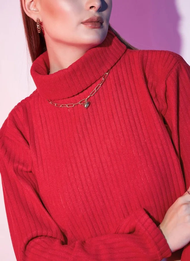 STREET 9 Red Turtle Neck Crop Top for Women