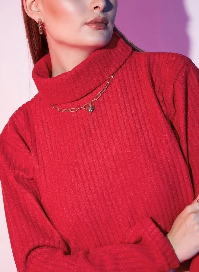 STREET 9 بلوزة قصيرة برقبة سلحفاة حمراء للنساء