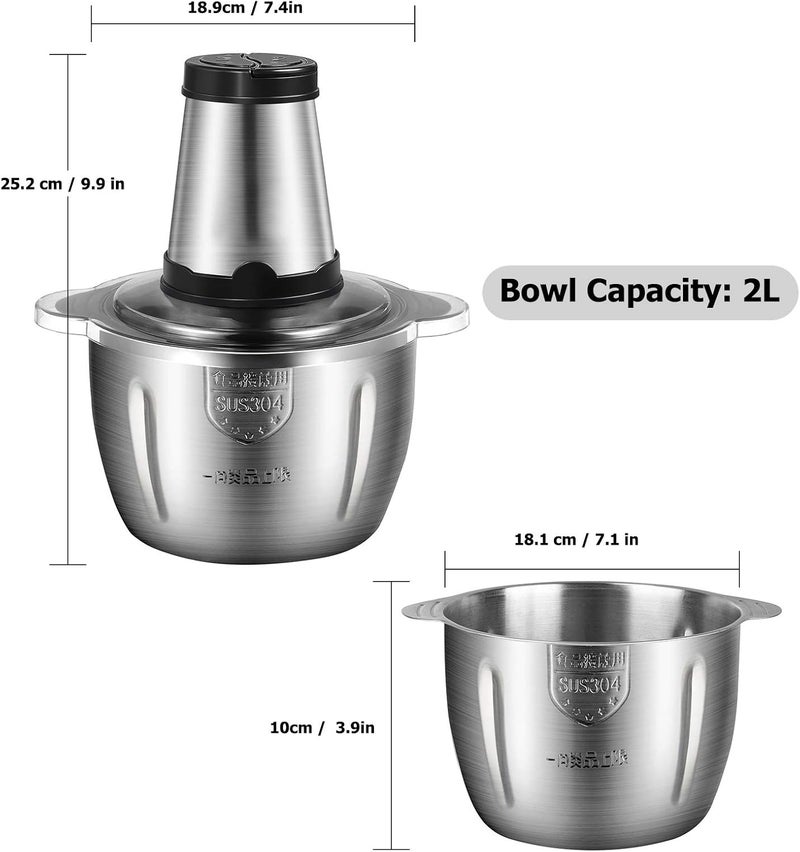 moobody Electric Meat Grinder 2L Multi Function Stainless Steel Food Processor for Meat Vegetables - Image 2