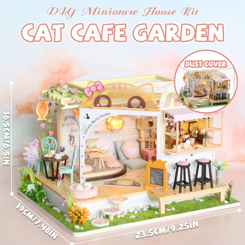 Kisoy Dollhouse Miniature with Furniture Kit, Handmade DIY House Model for Teens Adult Gift (Cat Cafe Garden) - Image 2