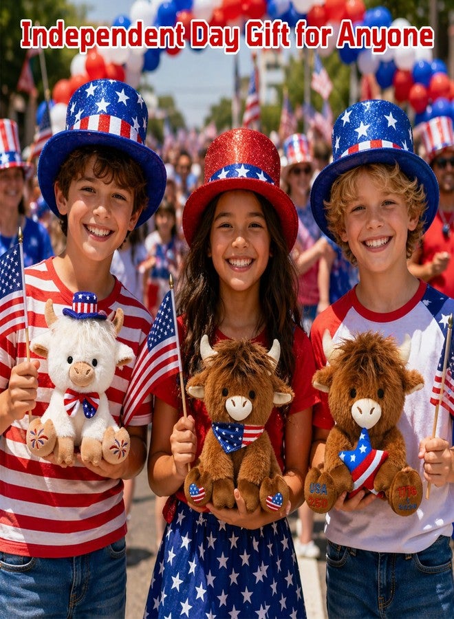 JIZWPOOM 4th of July Patriotic Highland Cow Stuffed Animal Toy- Cute 250th Anniversary Highland Cow Plush Hold USA Flag Star,Memorial Day Patriotic Decorations Stuffy Gift for Kids Boys Girls Adults - Image 4