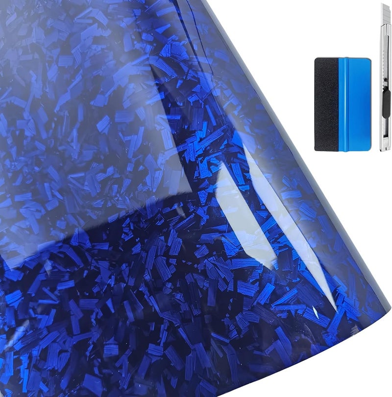 LZLRUN Forged Gloss Carbon Fiber Black Vinyl Wrap Roll Air Release Sticker Sheet Film DIY Decal Car Auto Vehicle Morotcycle Self Adhesive (1ft x 3.5ft, Blue) - Image 1