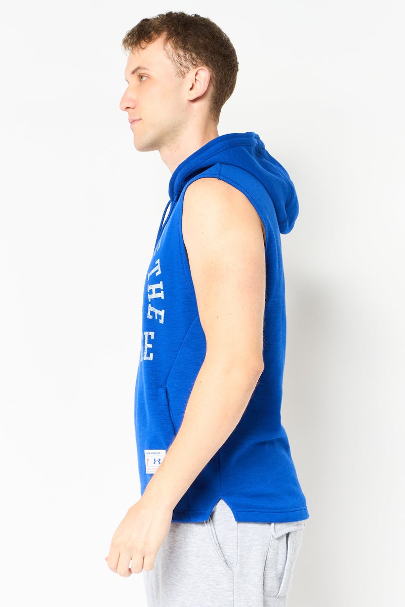 UNDER ARMOUR Men Loose Fit Sleeveless Training Hoodie, Blue - Image 3
