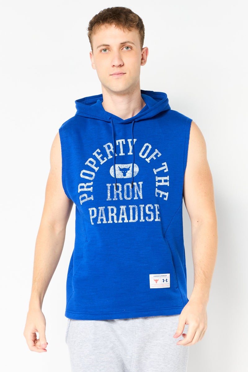 UNDER ARMOUR Men Loose Fit Sleeveless Training Hoodie, Blue - Image 1