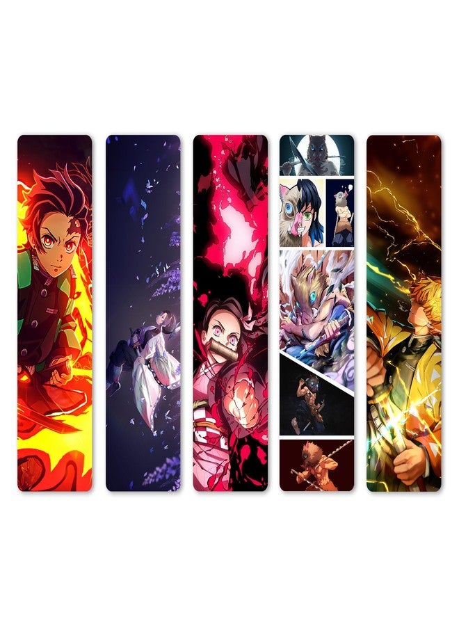 OneOclock Anime Bookmarks Pack of 5 Decorative Bookmarks - Best Anime Gift for Readers, Book Enthusiast & Friends I Anime Fans I Stationery Items, Tanjiro, Nezuko, Inosuke, Zenitsu, Shinobu (Demon Slayer) - Image 1