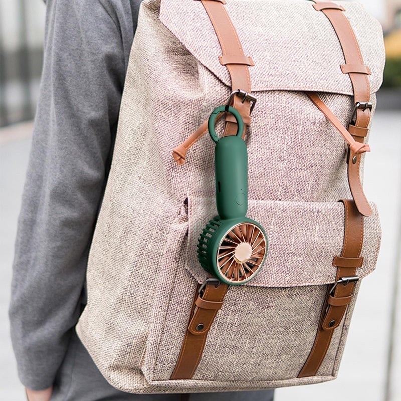 Portable handheld fan, mini USB rechargeable fan, three-speed wind adjustment, 800mah, (continuous operation for 2-5 hours when fully charged, depending on wind speed) buckle can be hung in a bag, suitable for men and women traveling and camping outdoors, Green - Image 2