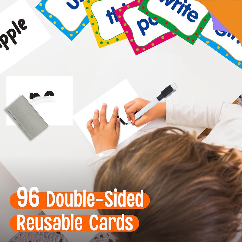 SpriteGru First Sight Word Cards, 100 First Word Cards & 96 Double-Side Erasable Blank One Pocket Chart Cards for Beginning Reading, Sight Reading, Early-Reading, Students Classroom Home School Use - Image 5