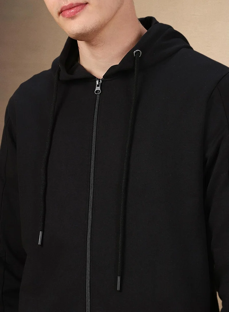 Dennis Lingo Men's Black Polyester Blend Solid Regular Fit Sweatshirt