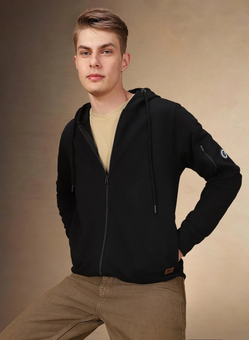 دينيس لينغو Men's Black Polyester Blend Solid Regular Fit Sweatshirt