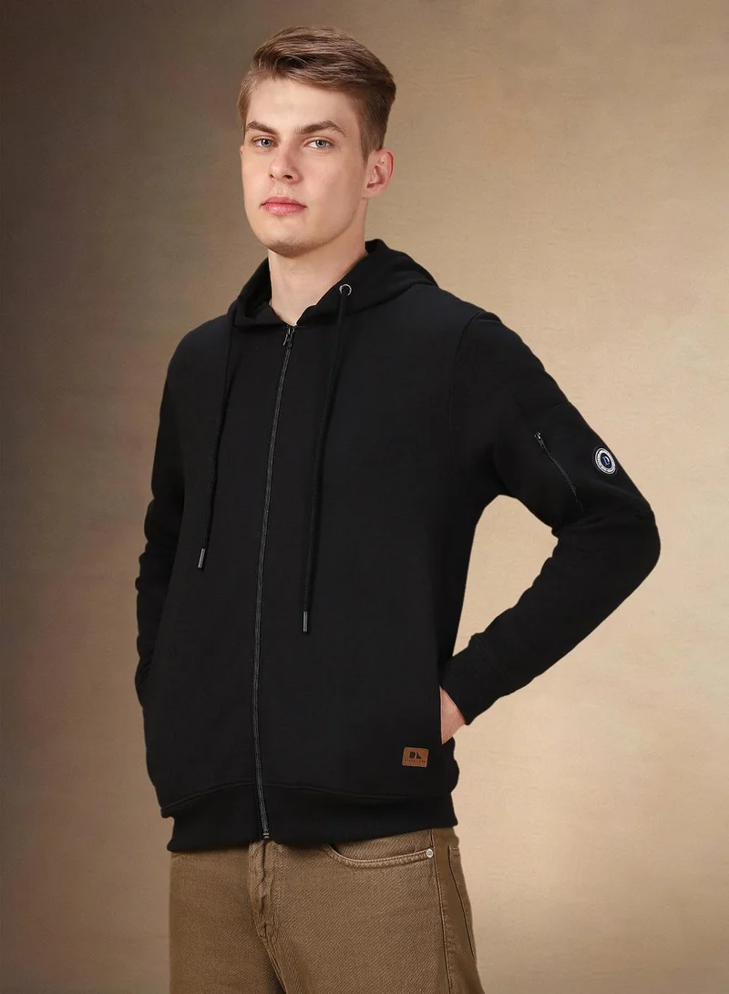 دينيس لينغو Men's Black Polyester Blend Solid Regular Fit Sweatshirt