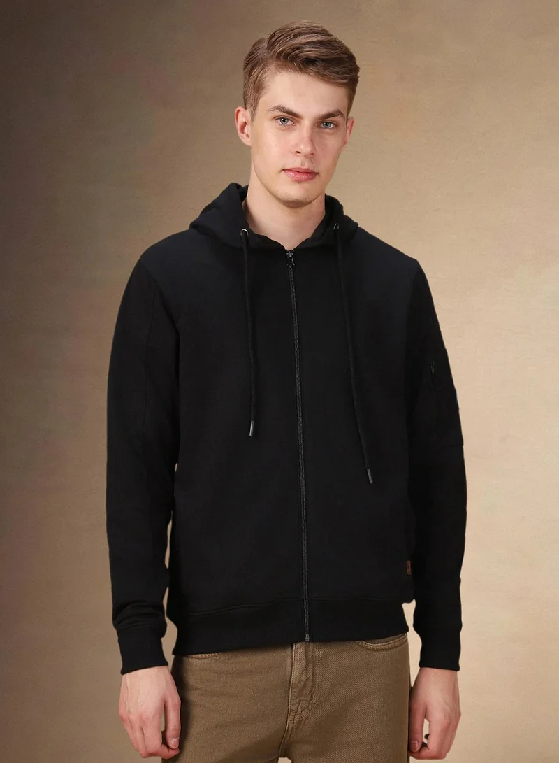 Dennis Lingo Men's Black Polyester Blend Solid Regular Fit Sweatshirt